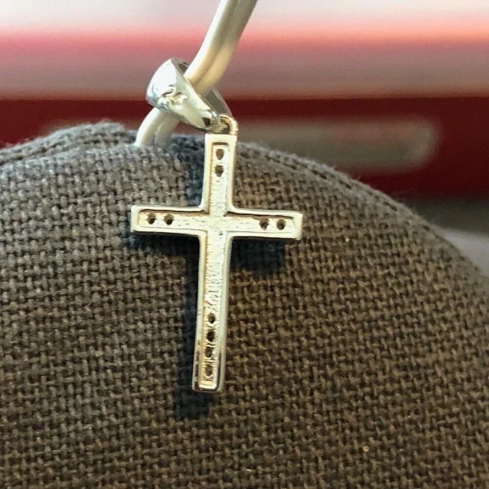 925 Sterling Silver White Zirconia Chain Pendant Cross 1